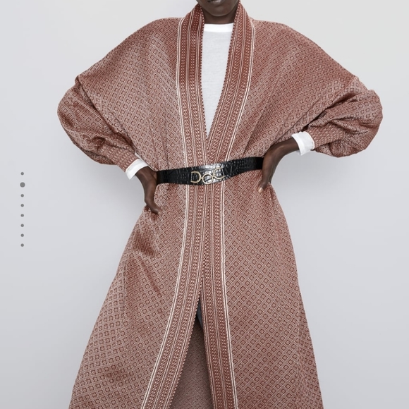 zara long jacquard cardigan